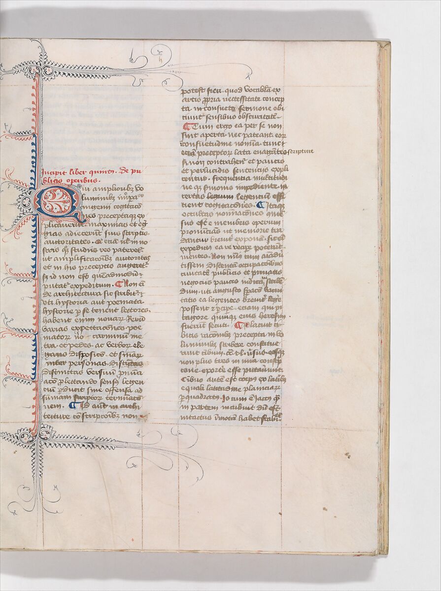 De Architectura, Marcus Pollio Vitruvius (Roman, active late 1st century BCE), Manuscript; brownish black ink and red and blue pigments on vellum
