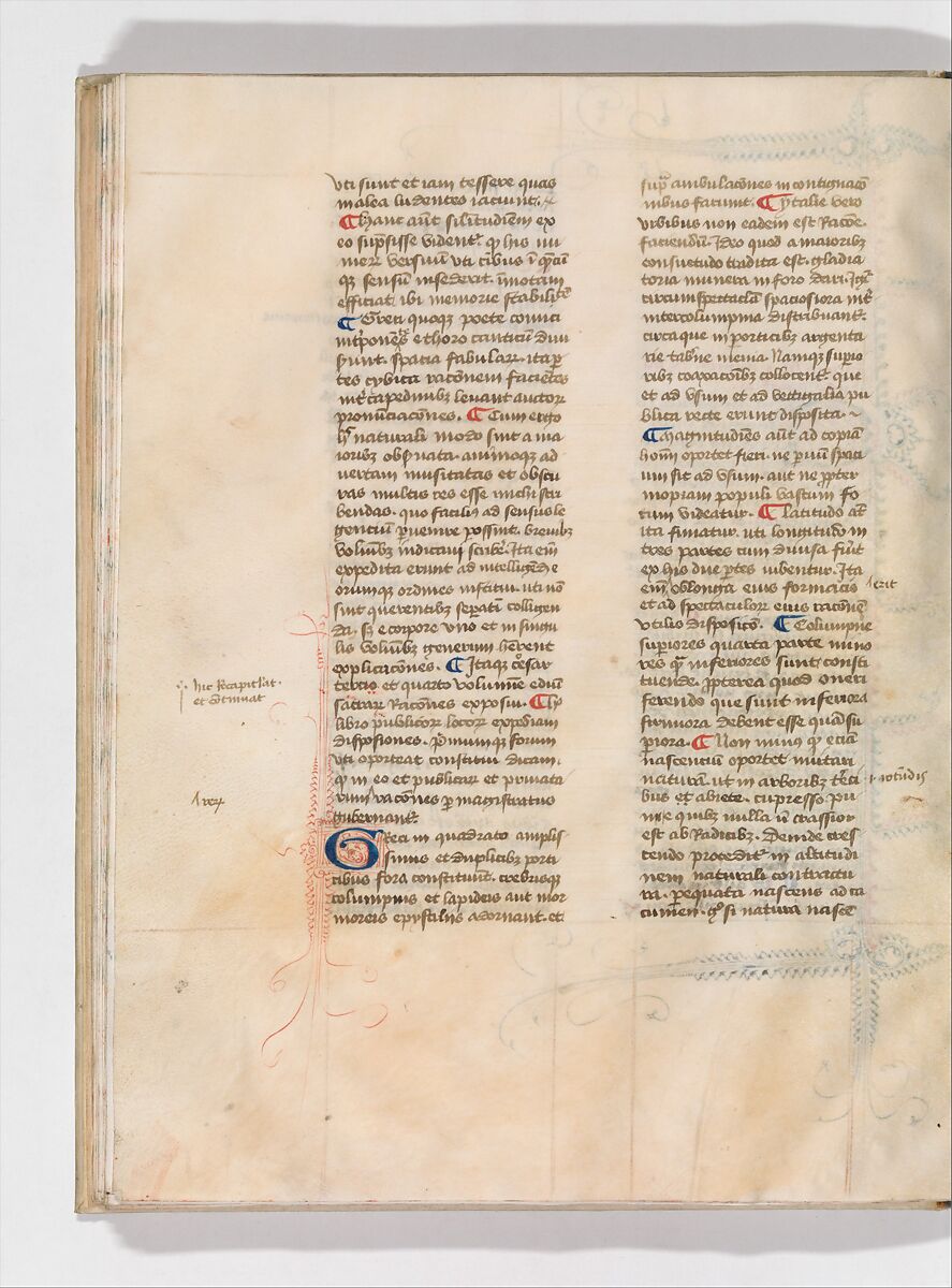De Architectura, Marcus Pollio Vitruvius (Roman, active late 1st century BCE), Manuscript; brownish black ink and red and blue pigments on vellum