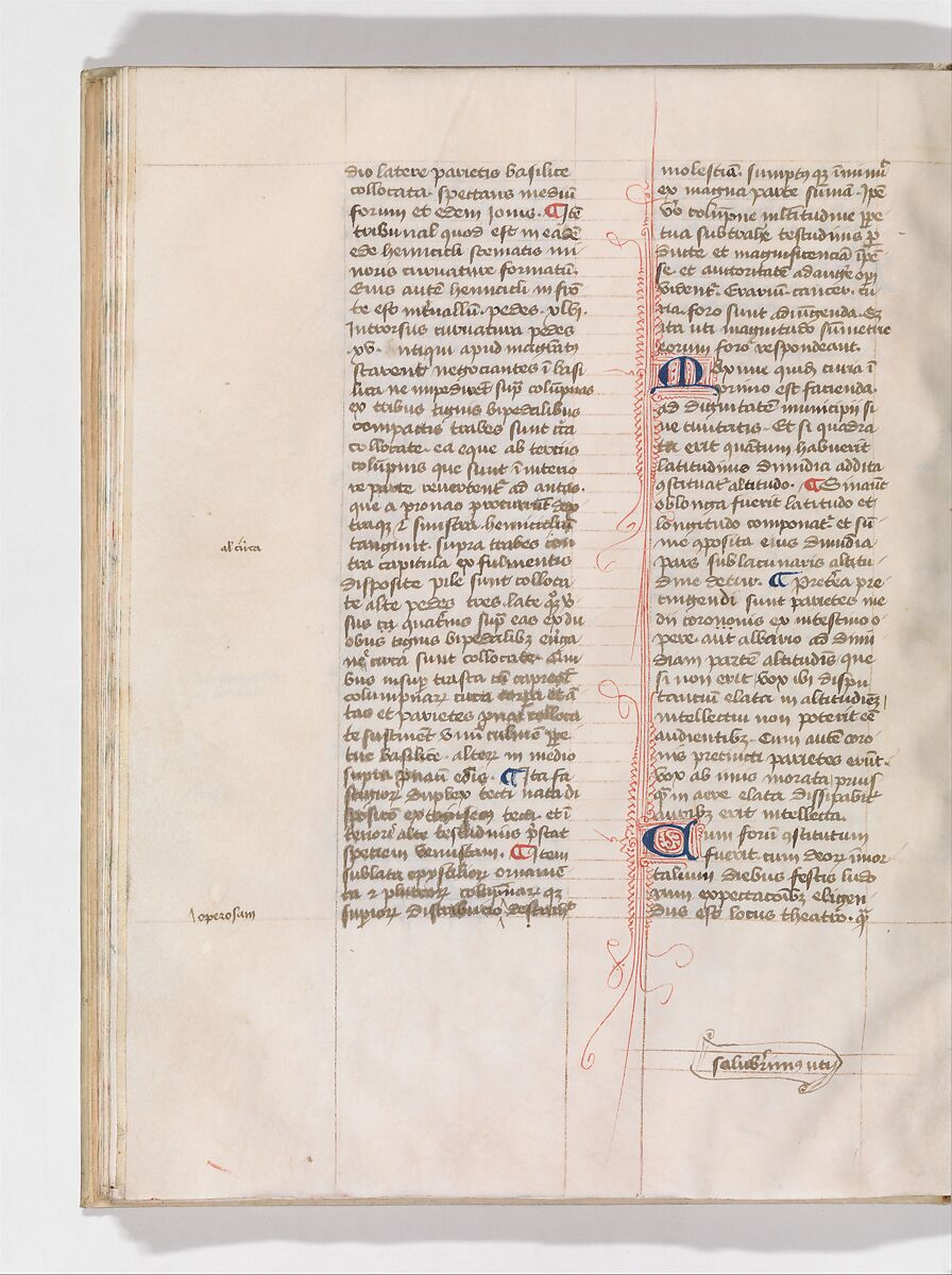 De Architectura, Marcus Pollio Vitruvius (Roman, active late 1st century BCE), Manuscript; brownish black ink and red and blue pigments on vellum