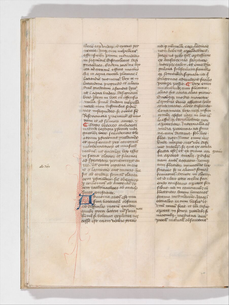 De Architectura, Marcus Pollio Vitruvius (Roman, active late 1st century BCE), Manuscript; brownish black ink and red and blue pigments on vellum