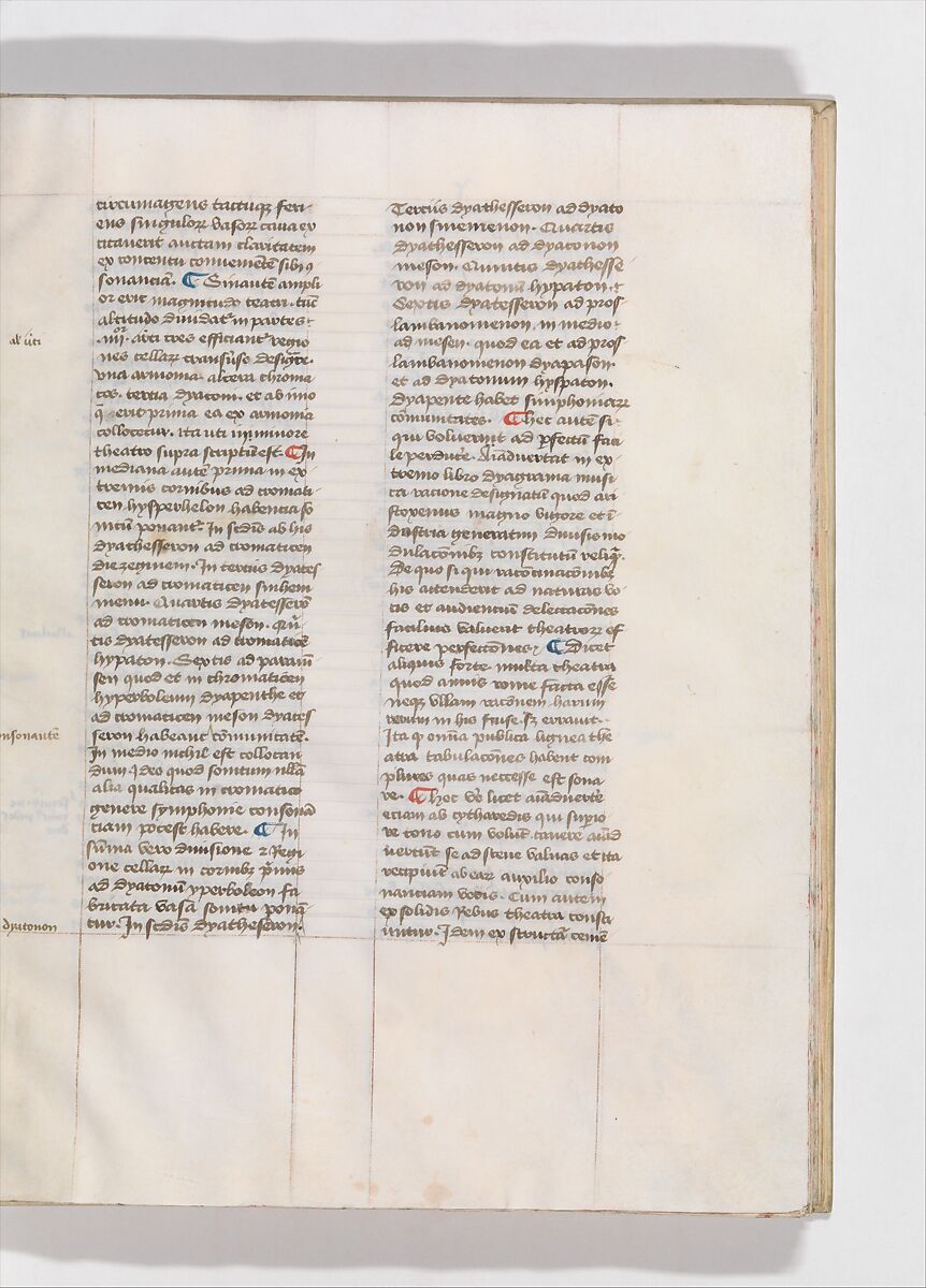 De Architectura, Marcus Pollio Vitruvius (Roman, active late 1st century BCE), Manuscript; brownish black ink and red and blue pigments on vellum
