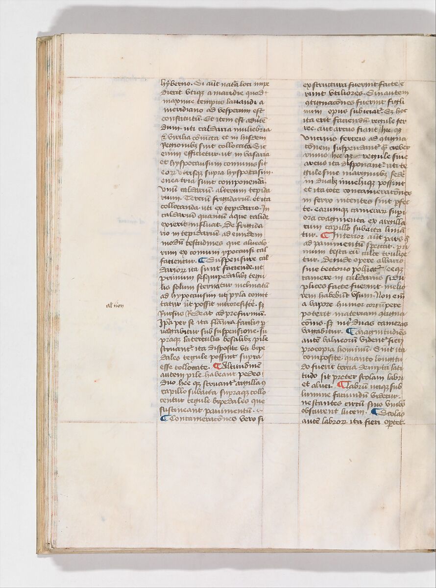De Architectura, Marcus Pollio Vitruvius (Roman, active late 1st century BCE), Manuscript; brownish black ink and red and blue pigments on vellum