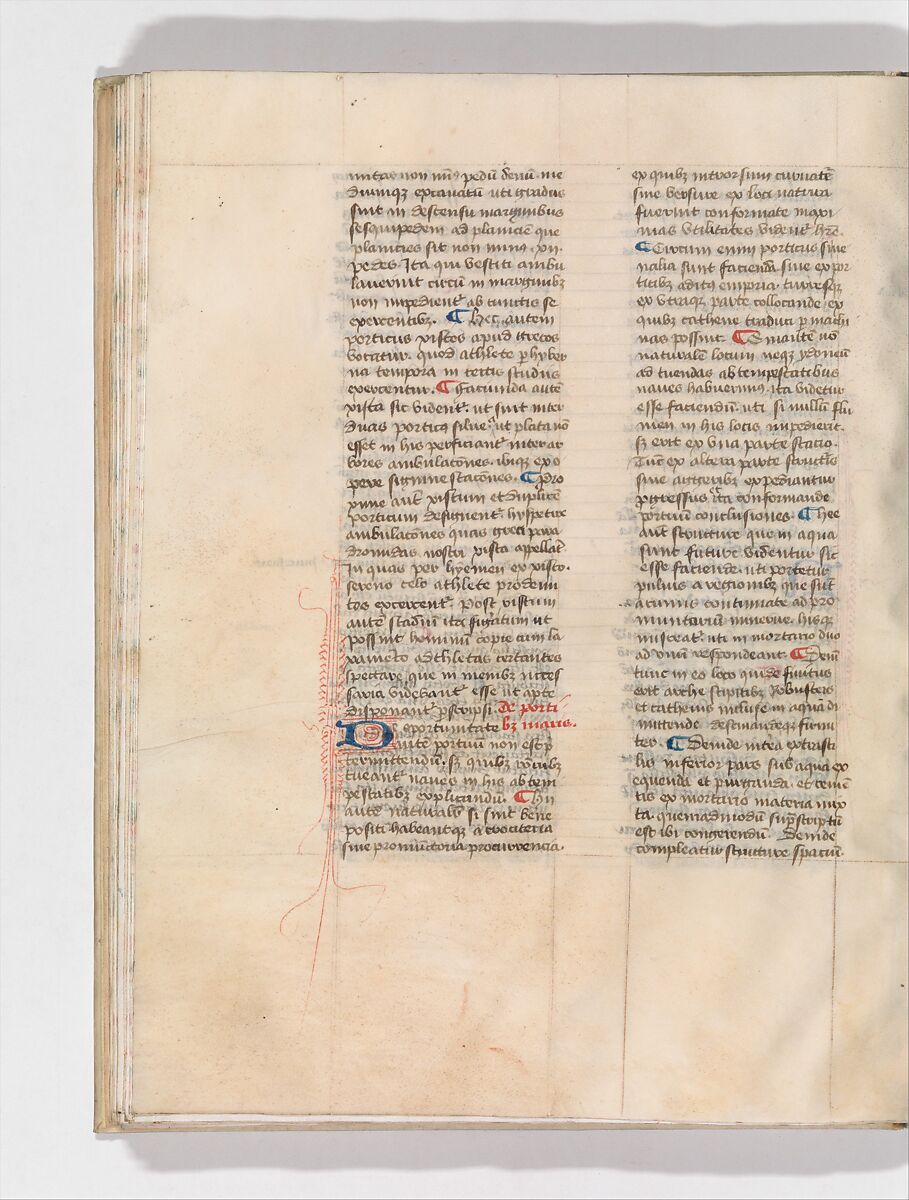 De Architectura, Marcus Pollio Vitruvius (Roman, active late 1st century BCE), Manuscript; brownish black ink and red and blue pigments on vellum