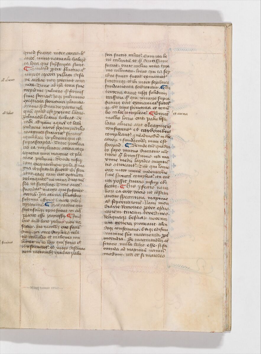 De Architectura, Marcus Pollio Vitruvius (Roman, active late 1st century BCE), Manuscript; brownish black ink and red and blue pigments on vellum