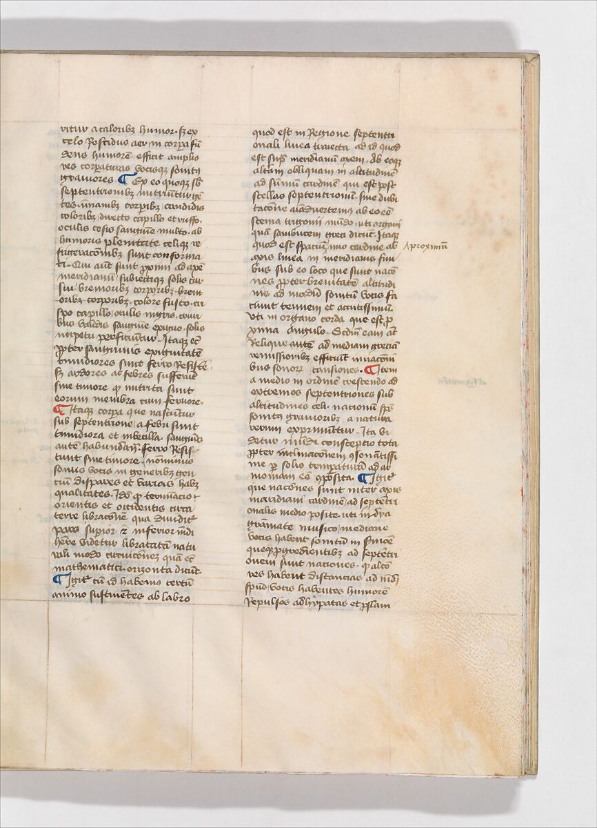 De Architectura, Marcus Pollio Vitruvius (Roman, active late 1st century BCE), Manuscript; brownish black ink and red and blue pigments on vellum