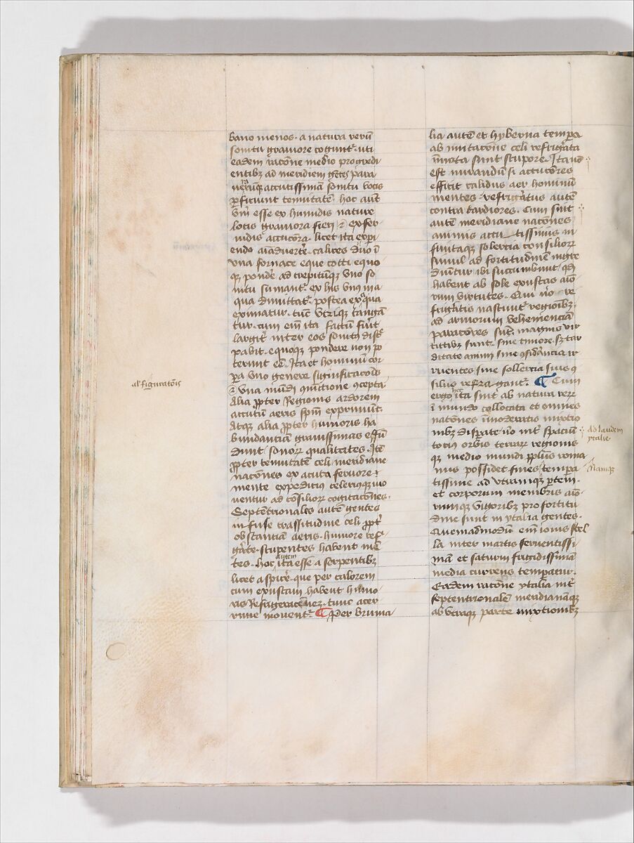 De Architectura, Marcus Pollio Vitruvius (Roman, active late 1st century BCE), Manuscript; brownish black ink and red and blue pigments on vellum