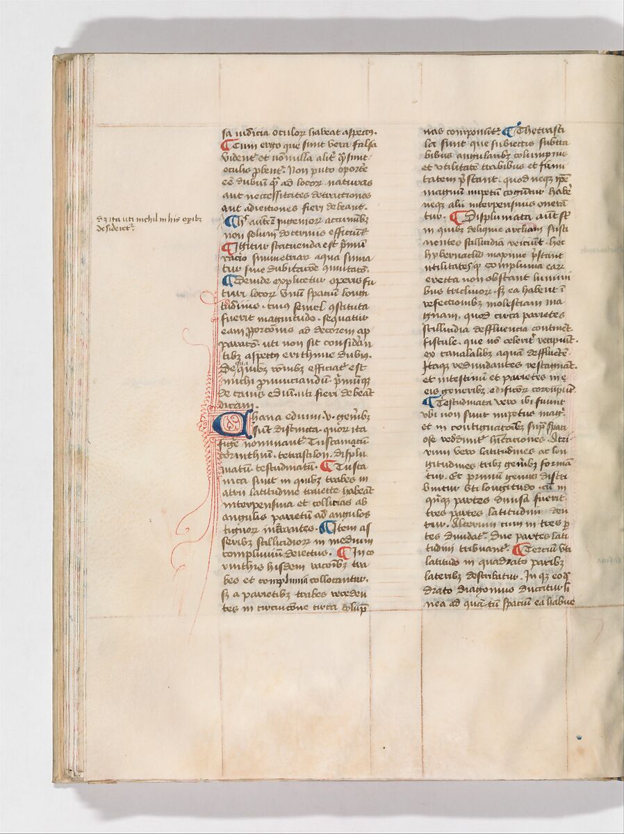 De Architectura, Marcus Pollio Vitruvius (Roman, active late 1st century BCE), Manuscript; brownish black ink and red and blue pigments on vellum
