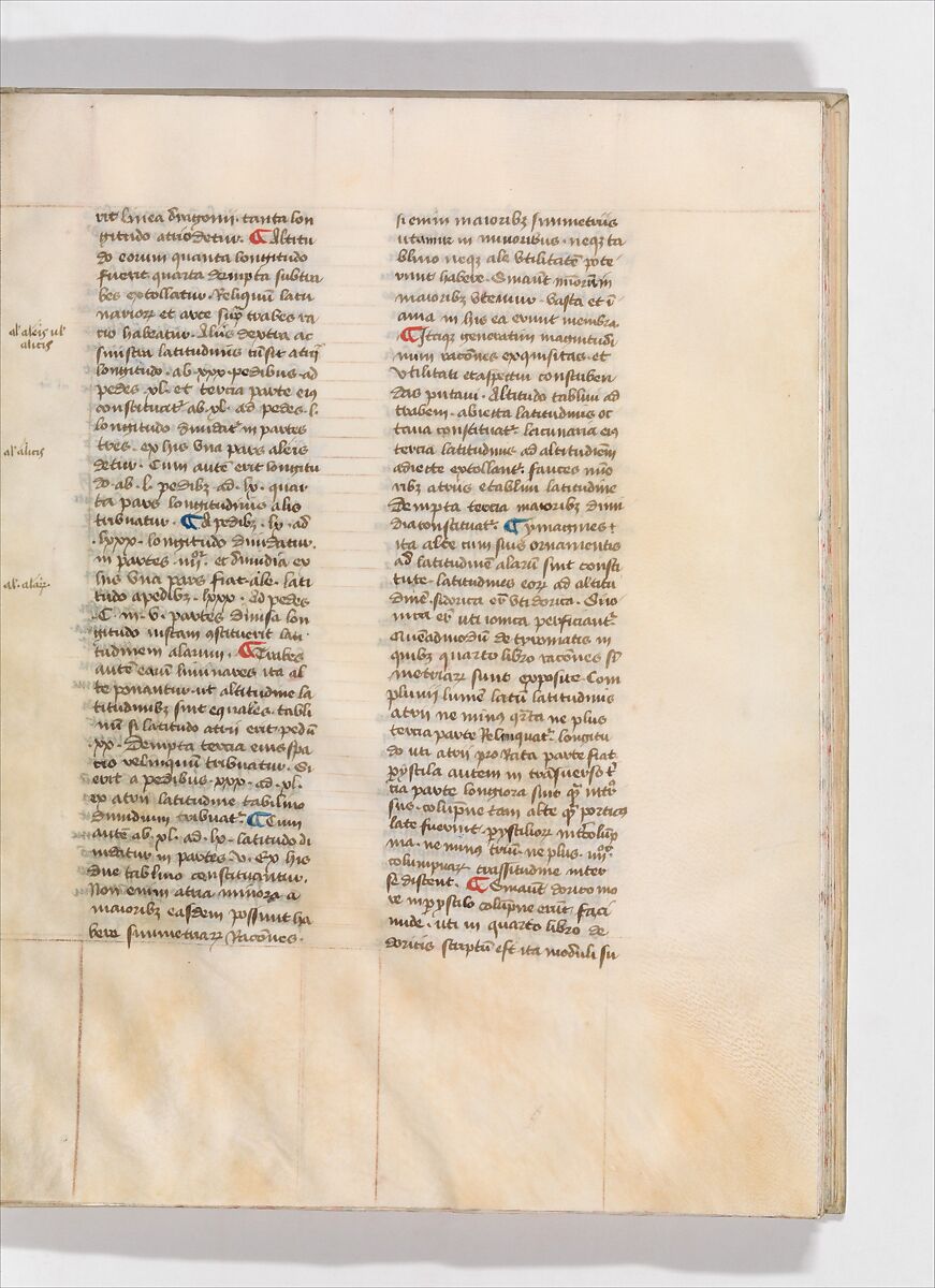 De Architectura, Marcus Pollio Vitruvius (Roman, active late 1st century BCE), Manuscript; brownish black ink and red and blue pigments on vellum