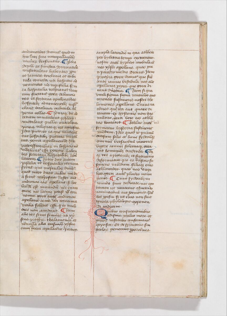 De Architectura, Marcus Pollio Vitruvius (Roman, active late 1st century BCE), Manuscript; brownish black ink and red and blue pigments on vellum