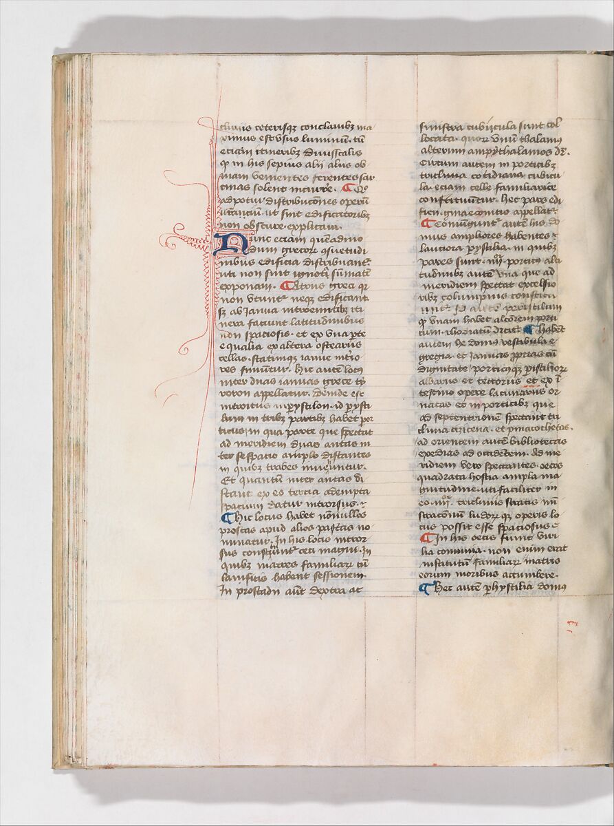 De Architectura, Marcus Pollio Vitruvius (Roman, active late 1st century BCE), Manuscript; brownish black ink and red and blue pigments on vellum