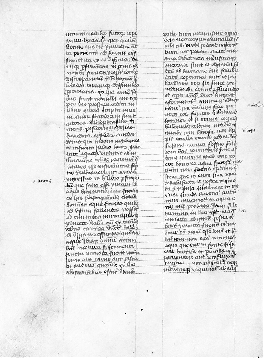 De Architectura, Marcus Pollio Vitruvius (Roman, active late 1st century BCE), Manuscript; brownish black ink and red and blue pigments on vellum