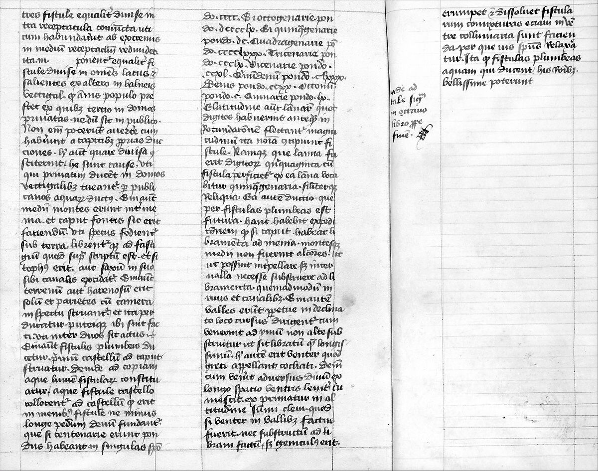 De Architectura, Marcus Pollio Vitruvius (Roman, active late 1st century BCE), Manuscript; brownish black ink and red and blue pigments on vellum