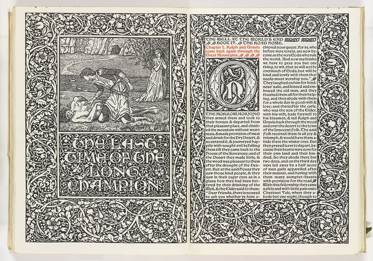 The Well at the World's End, William Morris (British, Walthamstow, London 1834–1896 Hammersmith, London), Illustrations: woodcuts; one of eight vellum bound copies