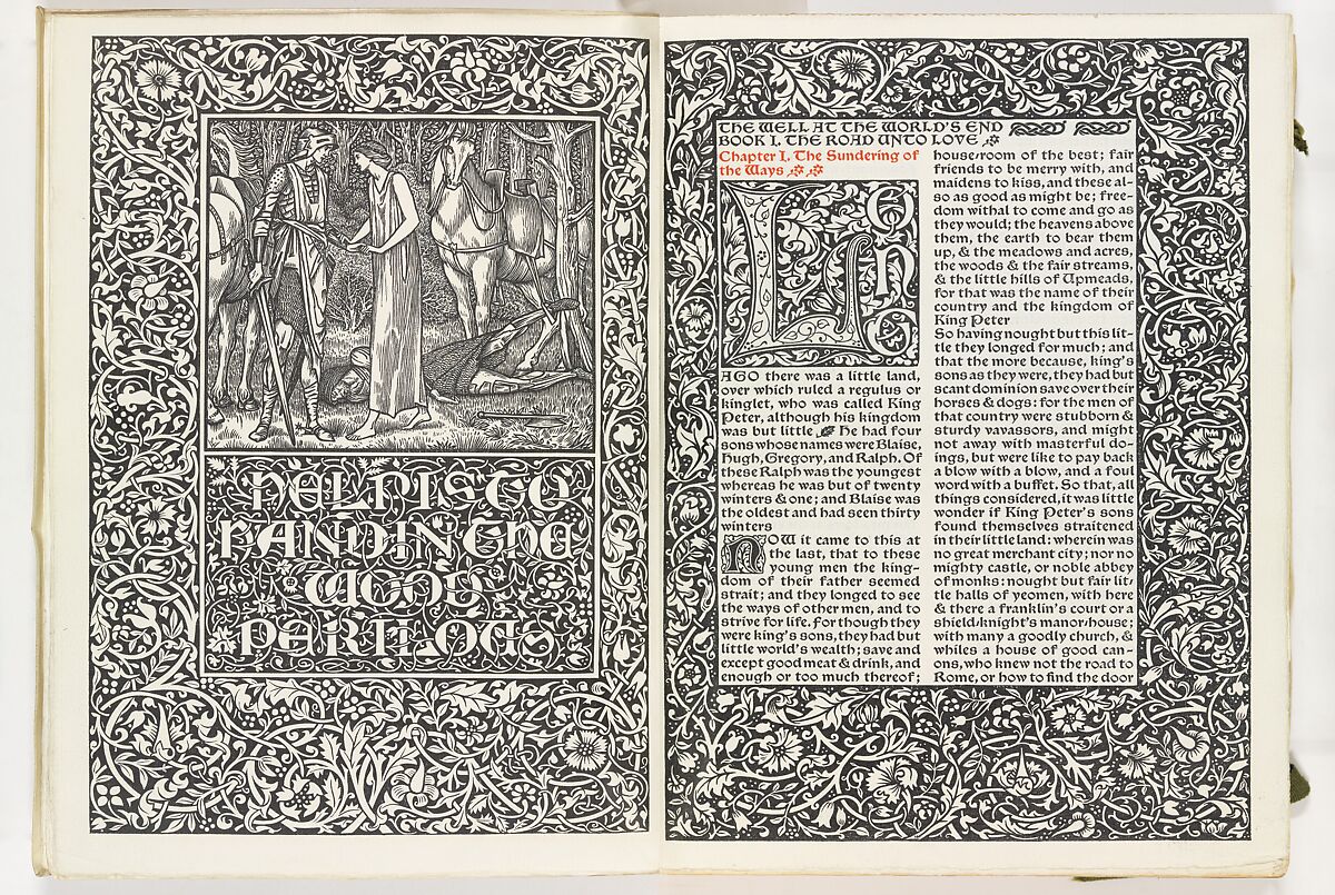 The Well at the World's End, William Morris (British, Walthamstow, London 1834–1896 Hammersmith, London), Illustrations: woodcuts; one of eight vellum bound copies