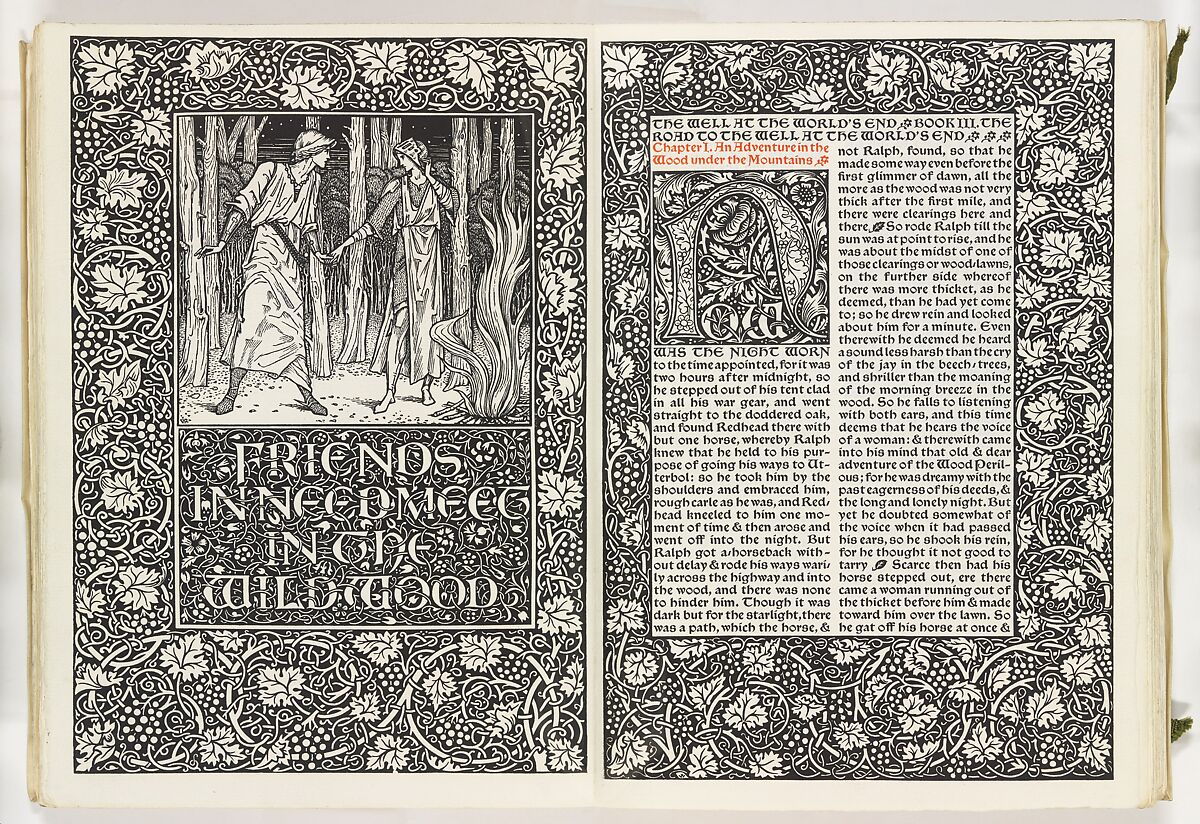 The Well at the World's End, William Morris (British, Walthamstow, London 1834–1896 Hammersmith, London), Illustrations: woodcuts; one of eight vellum bound copies 
