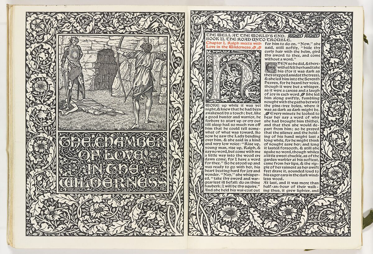 The Well at the World's End, William Morris (British, Walthamstow, London 1834–1896 Hammersmith, London), Illustrations: woodcuts; one of eight vellum bound copies