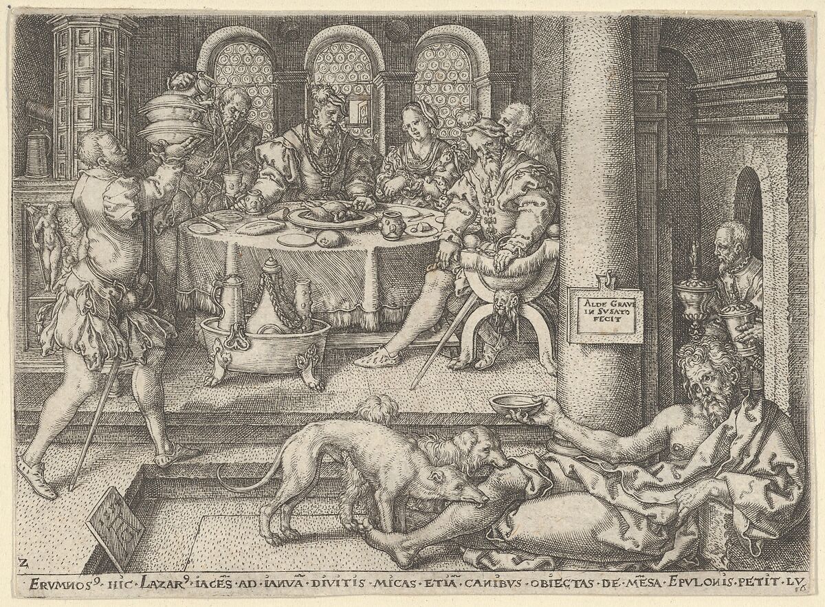 Lazarus at the Rich Man's Gate, from "The Parable of the Rich Man and Lazarus", Heinrich Aldegrever (German, Paderborn ca. 1502–1555/1561 Soest), Engraving 