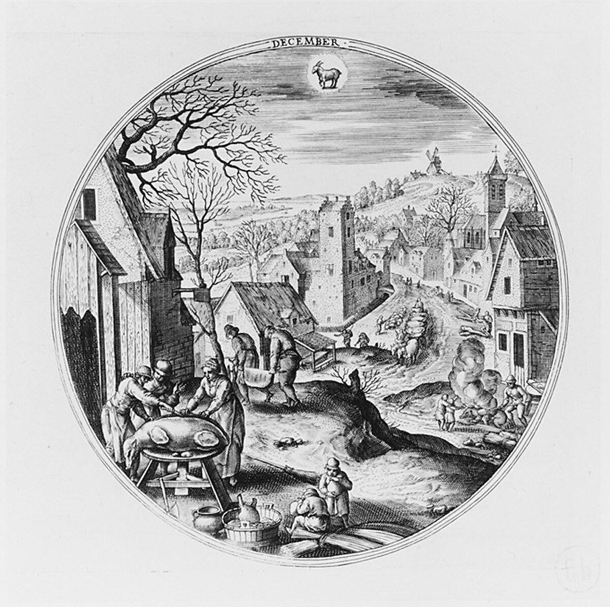 December, from the series The Months, Adriaen Collaert (Netherlandish, Antwerp ca. 1560–1618 Antwerp), Engraving on laid paper 