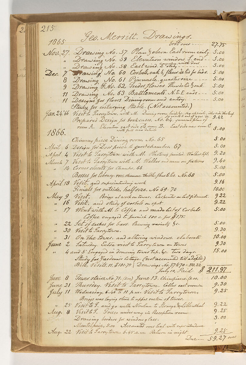 A. J. Davis "Diary", Alexander Jackson Davis (American, New York 1803–1892 West Orange, New Jersey), Bound handwritten ledgerbook with sketches and manuscript text in graphite and ink