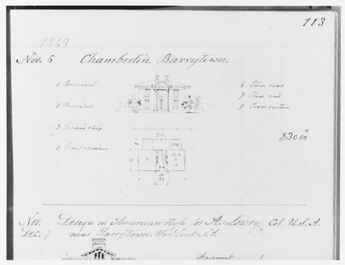 A. J. Davis "Diary", Alexander Jackson Davis (American, New York 1803–1892 West Orange, New Jersey), Bound handwritten ledgerbook with sketches and manuscript text in graphite and ink