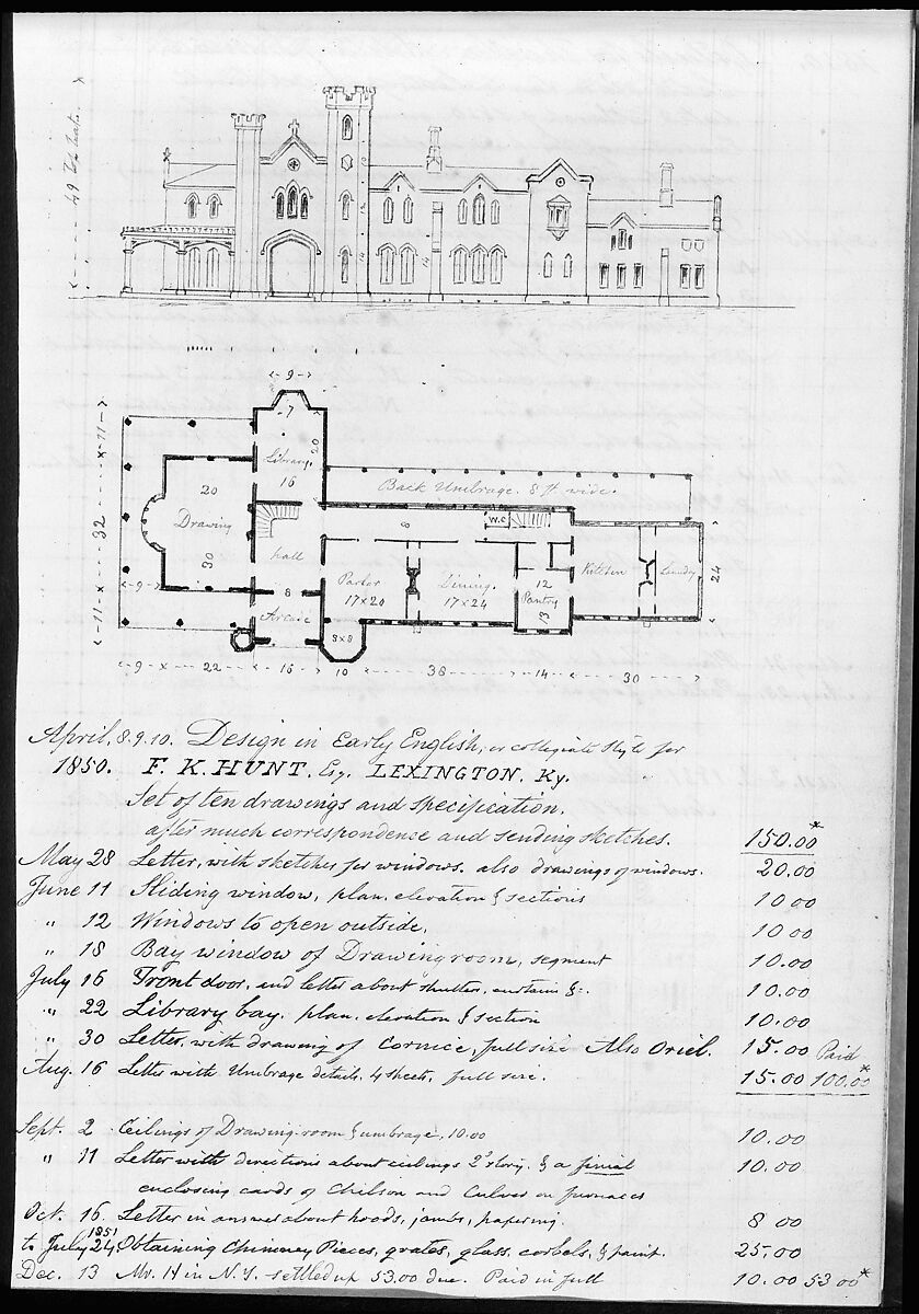 A. J. Davis "Diary", Alexander Jackson Davis (American, New York 1803–1892 West Orange, New Jersey), Bound handwritten ledgerbook with sketches and manuscript text in graphite and ink