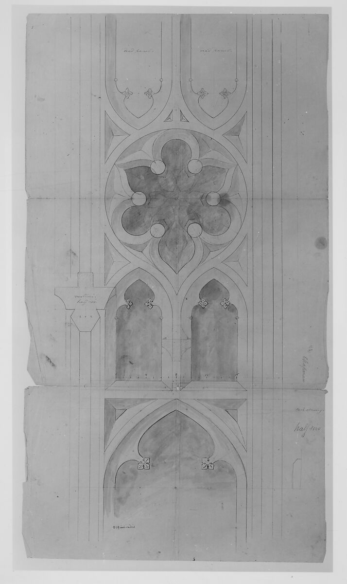 Design for window tracery for Chapman - full size, Alexander Jackson Davis (American, New York 1803–1892 West Orange, New Jersey), Ink and watercolor 