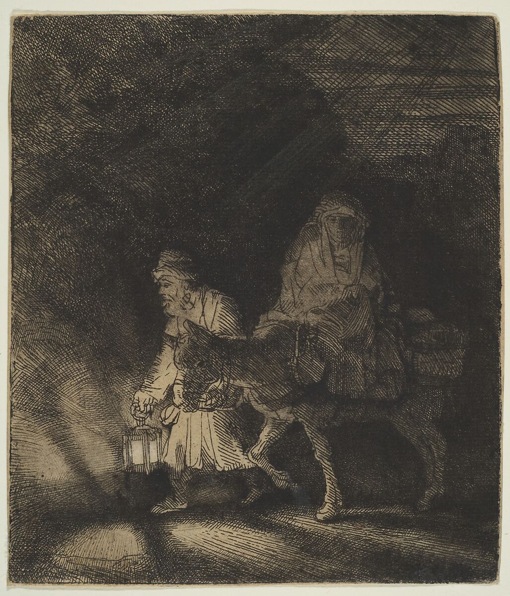 The Flight into Egypt: a Night Piece, Rembrandt (Rembrandt van Rijn)  Dutch, Etching with plate tone; first state