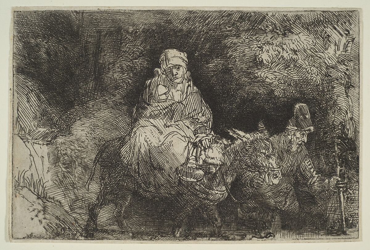 The Flight into Egypt: Crossing a Brook, Rembrandt (Rembrandt van Rijn) (Dutch, Leiden 1606–1669 Amsterdam), Etching, engraving and drypoint 