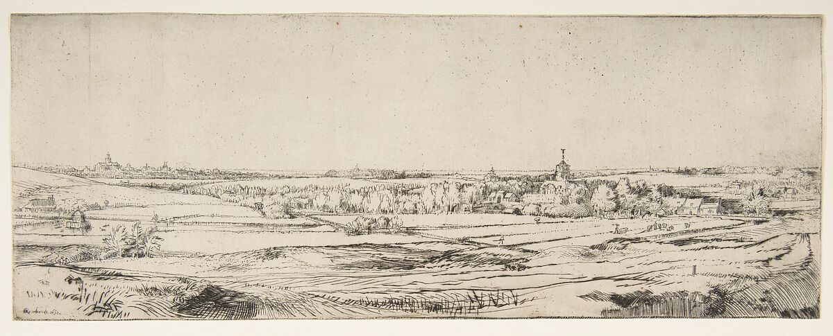 Panorama near Bloemendael Showing the Saxenburg Estate, Rembrandt (Rembrandt van Rijn) (Dutch, Leiden 1606–1669 Amsterdam), Etching and drypoint 
