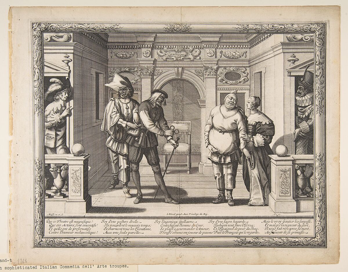 Actors at the Hotel de Bourgogne, Abraham Bosse (French, Tours 1602/04–1676 Paris), Etching 