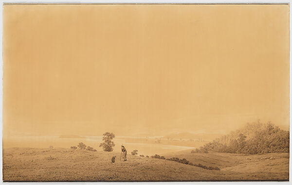 Eastern Coast of Rügen Island with Shepherd, Caspar David Friedrich (German, Greifswald 1774–1840 Dresden), Pen and sepia-colored ink and brush with sepia-colored wash, with white gouache and pencil, on off-white wove paper 