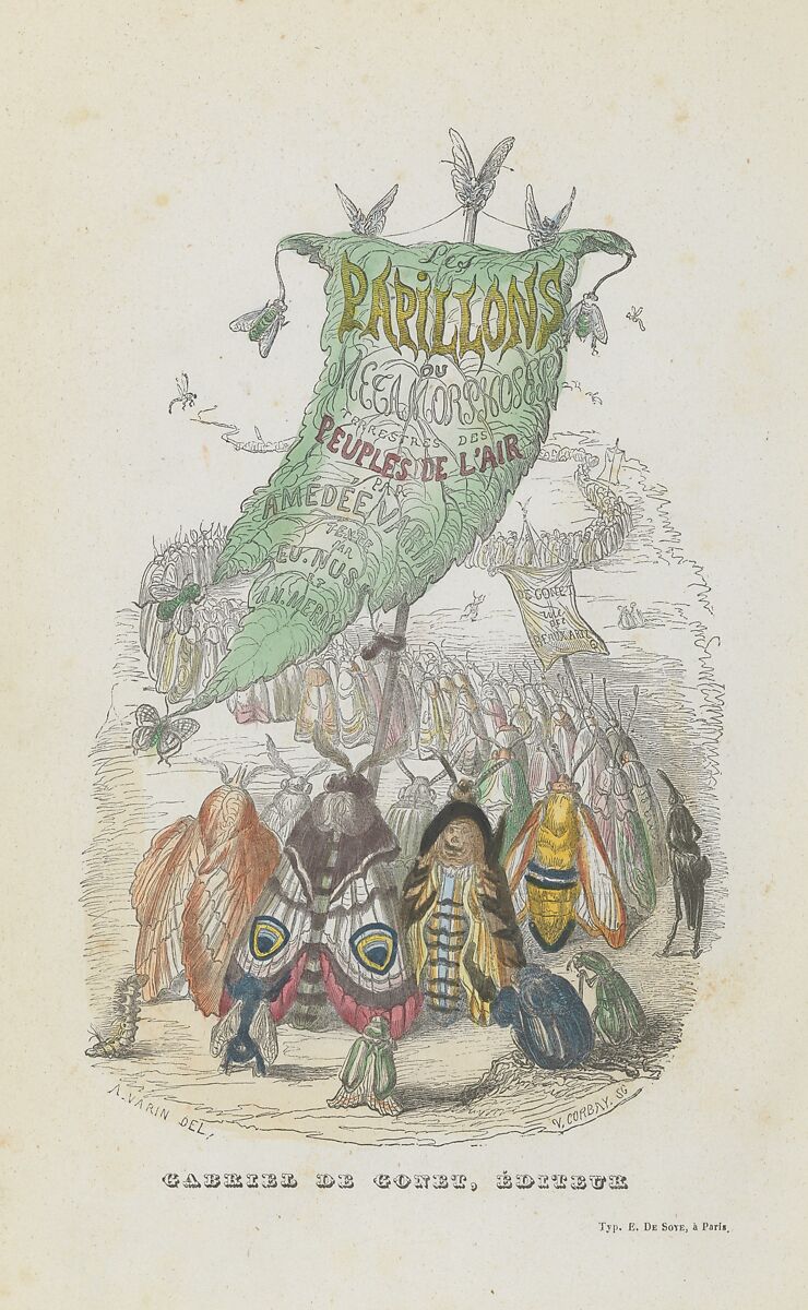 Les Papillons: Métamorphoses terrestres des peuples de l'air, Amédée Varin (French, 1818–1863), Wood engraving, steel engraving, hand colored 