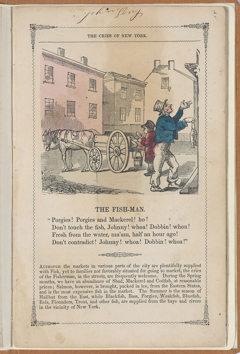The Cries of New York, Frances Sargent Locke Osgood (American, 1811–1850), Illustrations: engraving. hand colored engraving