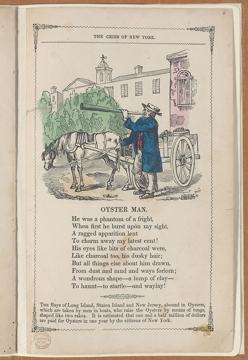 The Cries of New York, Frances Sargent Locke Osgood (American, 1811–1850), Illustrations: engraving. hand colored engraving