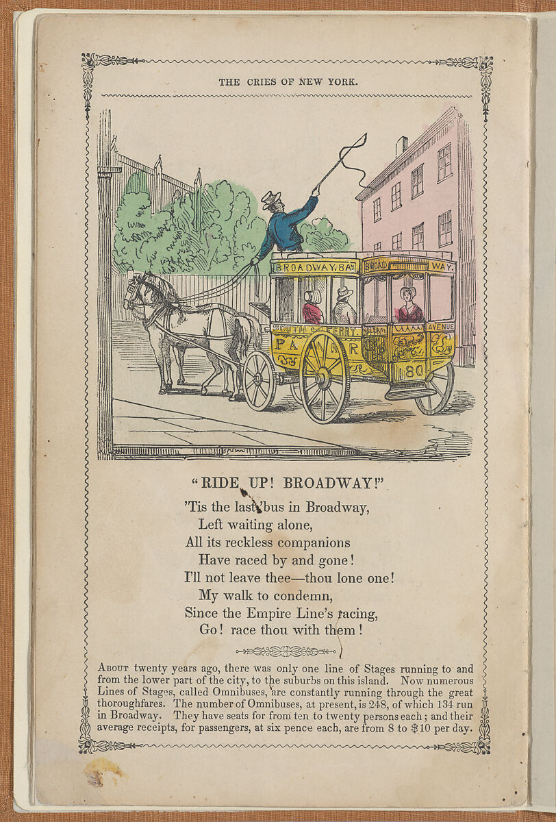 The Cries of New York, Frances Sargent Locke Osgood (American, 1811–1850), Illustrations: engraving. hand colored engraving