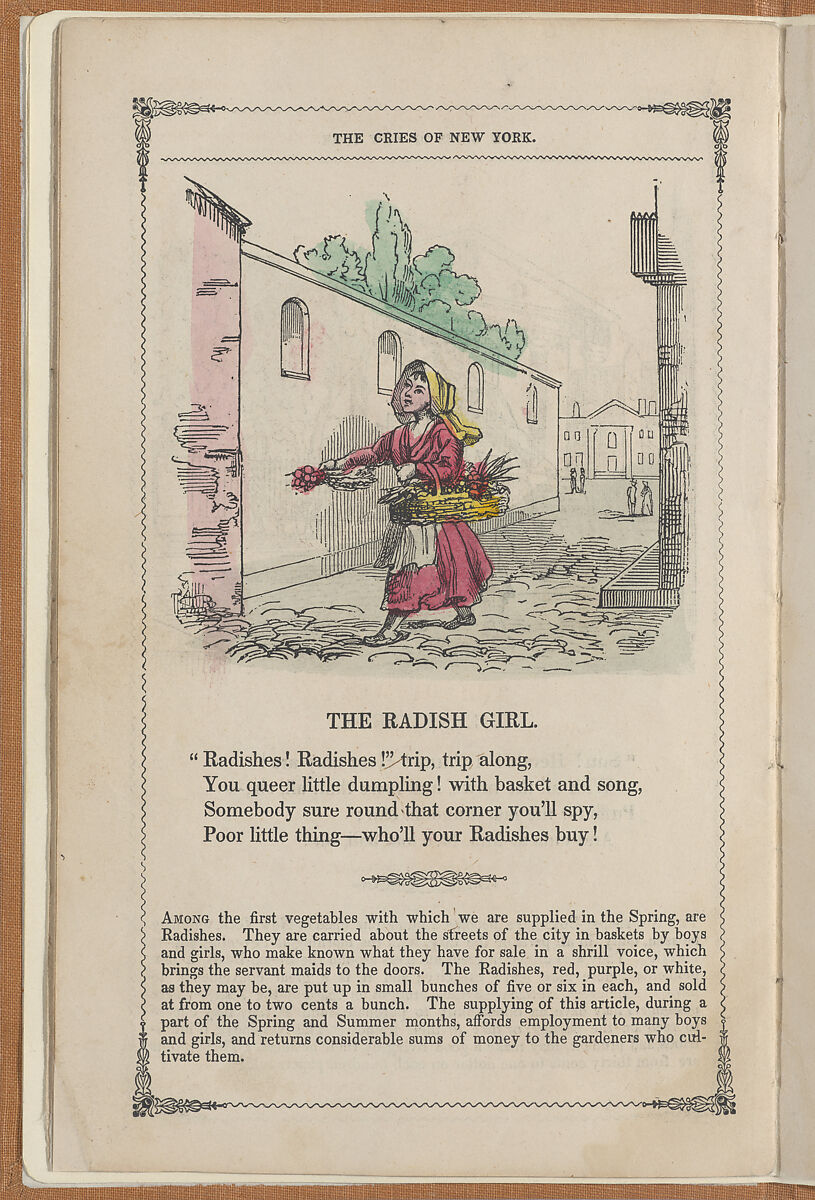 The Cries of New York, Frances Sargent Locke Osgood (American, 1811–1850), Illustrations: engraving. hand colored engraving