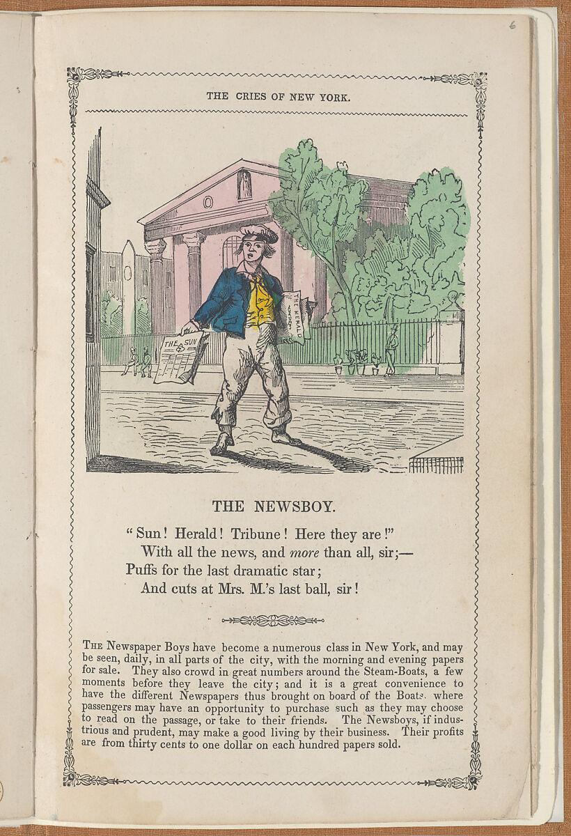 The Cries of New York, Frances Sargent Locke Osgood (American, 1811–1850), Illustrations: engraving. hand colored engraving