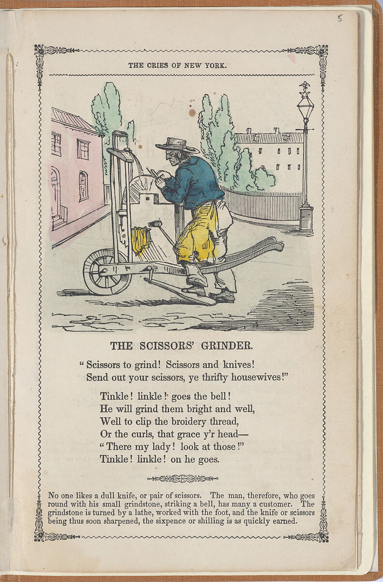 The Cries of New York, Frances Sargent Locke Osgood (American, 1811–1850), Illustrations: engraving. hand colored engraving