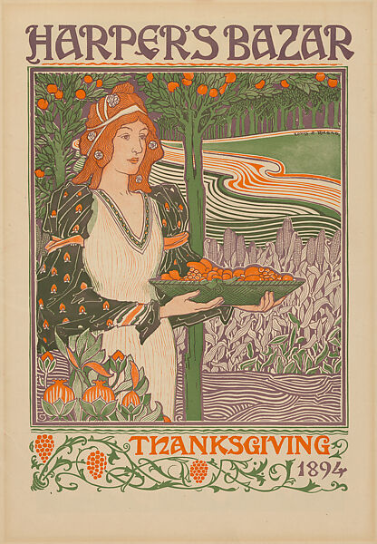 Harper's Bazar, November, Thanksgiving, Louis John Rhead (American (born England), Etruria 1857–1926 Amityville, New York), Lithograph and relief 