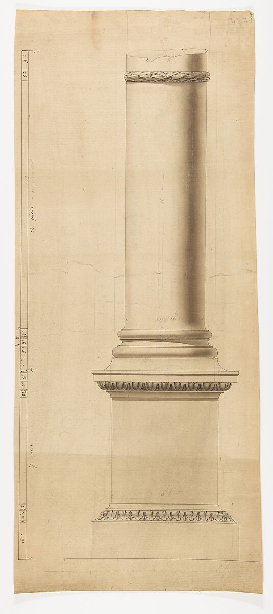 Design for a Column and Pedestal, Anonymous, French, 19th century, Pen and black ink, brush and brown wash, and graphite 