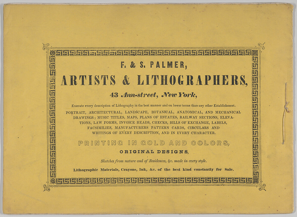 The New York Drawing Book, Containing a Series of Original Designs and Sketches of American Scenery, by F. Palmer, No. 1, Frances Flora Bond Palmer (American (born England), Leicester 1812–1876 New York), Illustrations: lithographs