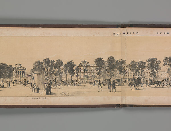 Panorama des Champs-Elysées, A. Provost (French, active 1834–55), Lithograph printed in black ink with additional tone printing in light ochre