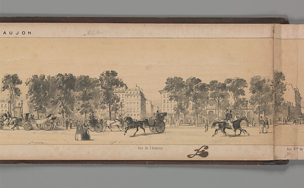 Panorama des Champs-Elysées, A. Provost (French, active 1834–55), Lithograph printed in black ink with additional tone printing in light ochre