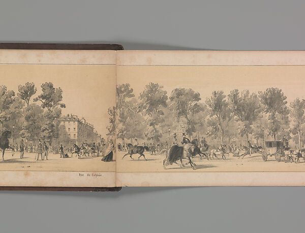 Panorama des Champs-Elysées, A. Provost (French, active 1834–55), Lithograph printed in black ink with additional tone printing in light ochre