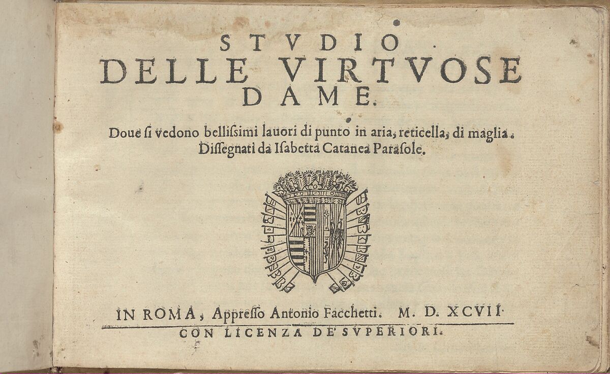 Studio delle virtuose Dame, Isabella Catanea Parasole (Italian, ca. 1565/70–ca. 1625), Woodcut 