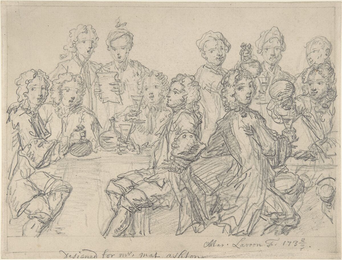 Group of Figures at a Table, Marcellus Laroon the Younger (British, Chiswick 1679–1772 Oxford), Graphite 