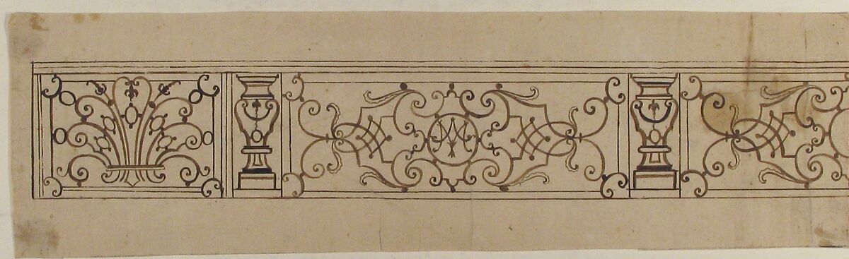 Design for an Iron Railing, Anonymous, French, 19th century, Pen and brown ink