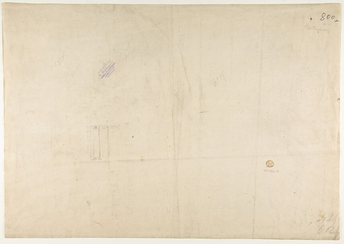 Design for a Music Room, Anonymous, French, 19th century, Pen and gray ink, brush and gray, yellow, blue, and pink wash.