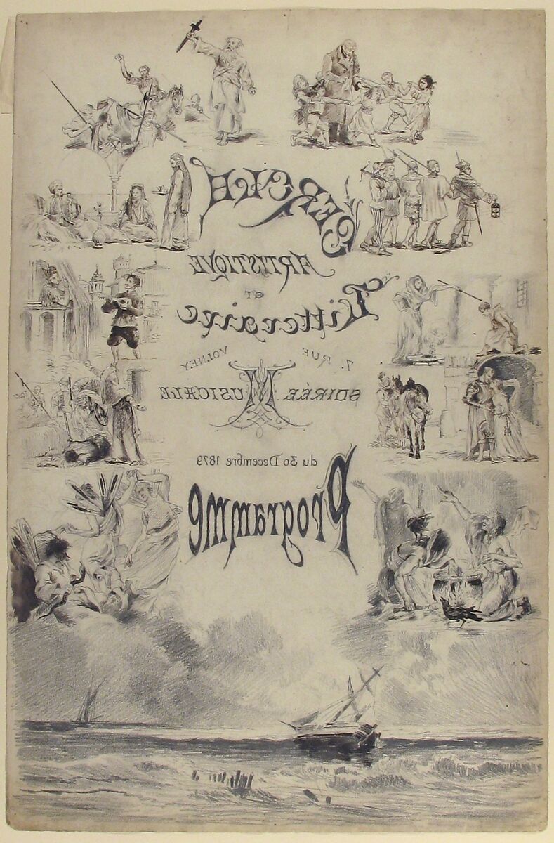 Design for a Music Program, Anonymous, French, 19th century, Black chalk, graphite, and pen and black ink