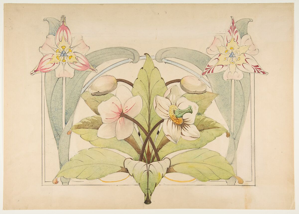 Design with Flowers, Anonymous, French, 19th century, Watercolor over graphite 